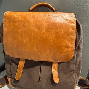 Jos A. Bank Genuine Leather & Canvas Backpack – Brown/Tan, Buckle-Flap